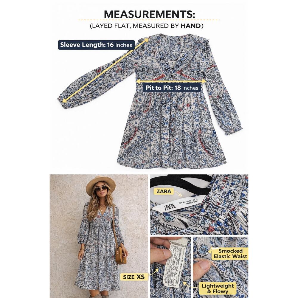 Zara XS Paisley Metallic Thread Midi Dress Boho Western‎ Festival Ruffle